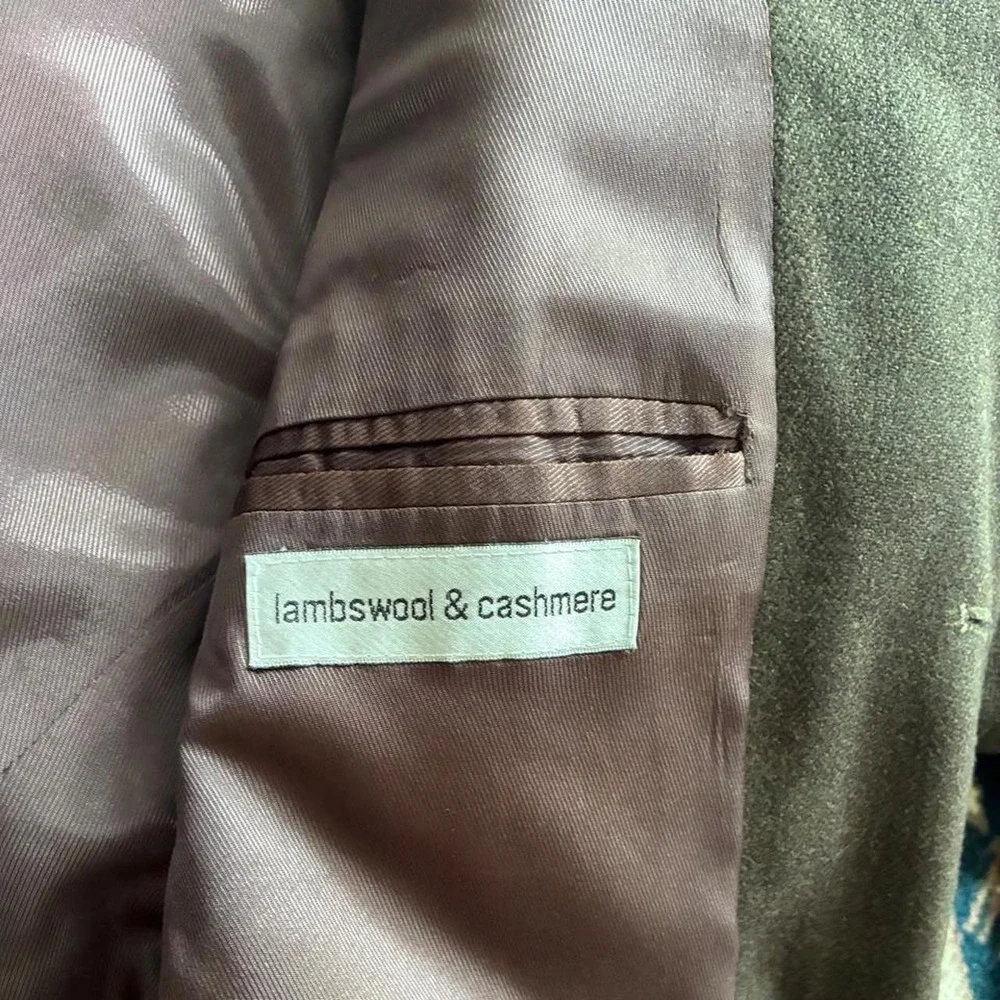 Vintage Brown Herringbone Lambswool Cashmere 3 Button Blazer Jacket Mens